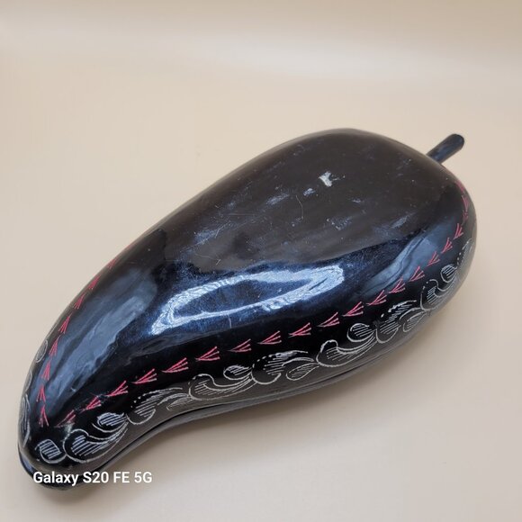 Lacquer Russian Trinket Box Hand Painted Flowers Blue Yellow Pink - Vintage - Picture 7 of 8